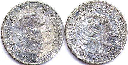mynt Danmark 10 krone 1972