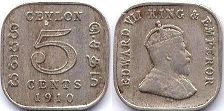 coin Ceylon 5 cents 1910