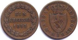 Münze Nassau 1 kreuzer 1855