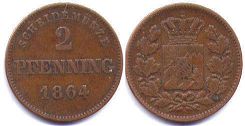 Münze Bayern 2 Pfennig 1864