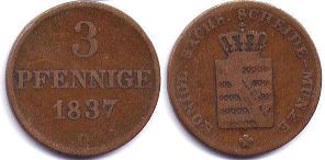 Münze Sachsen 3 pfennig 1837