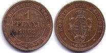 Münze Sachsen 1 Pfennig 1863