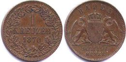 Münze Baden 1 kreuzer 1870