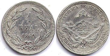 moneda Honduras 1 real 1869