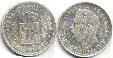 coin Portuguese India 1 rupee 1882