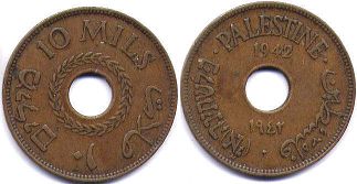 coin Palestine 10 mils 1942