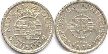 piece Mozambique 20 escudos 1955