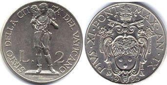 moneta Vatican 2 lire 1930