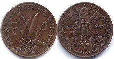 moneta Vatican 5 centesimi 1933-34