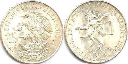 moneda Mexico 25 pesos 1968 Juegos Olímpicos