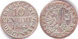 Münze Genf 10 centimes 1844