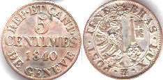 Münze Genf 5 centimes 1840