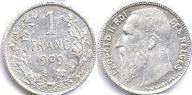 piece Belgique 1 franc 1909