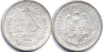 Mexican coin 50 centavos 1905