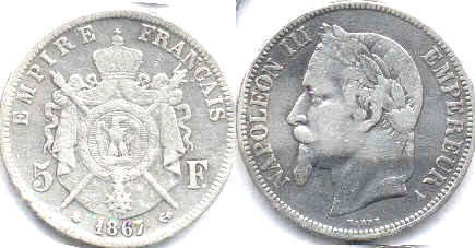 coin France 5 francs 1867