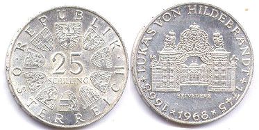 Münze Österreich 25 schilling 1968
