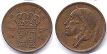 piece Belgique 20 centimes 1954