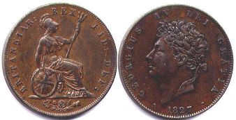 monnaie UK vieille half penny 1827