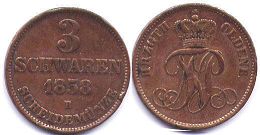 Münze Oldenburg 3 schwaren 1858
