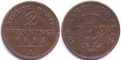 Münze Preußen 2 Pfennig 1853