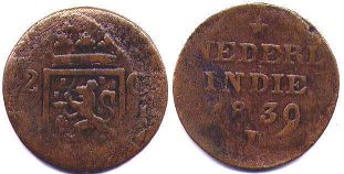 coin Sumatra 2 cents 1839