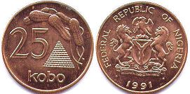 coin Nigeria 25 kobo 1991