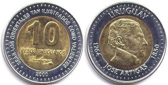 coin Uruguay 10 pesos 2000