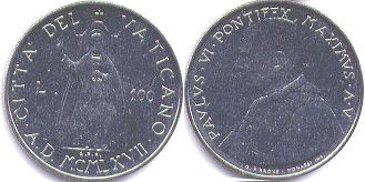 coin Vatican 100 lire 1967
