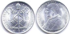 coin Vatican 10 lire 1967