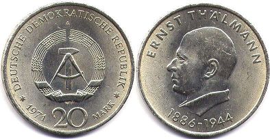 Münze Ostdeutschland 20 mark 1971
