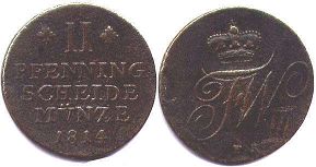 Münze Braunschweig-Wolfenbüttel 2 Pfennig 1814