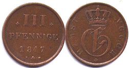 Münze Mecklenburg-Strelitz 3 pfennig 1847