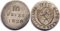 Münze Nassau 3 kreuzer 1828