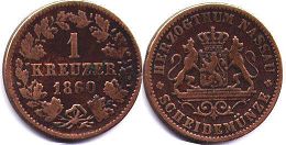 Münze Nassau 1 kreuzer 1860