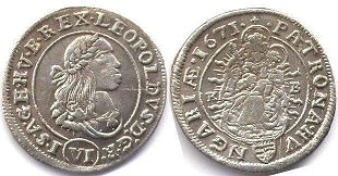 coin Hungary 6 krajczar 1671