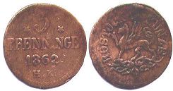 Münze Rostock 3 Pfennig 1862