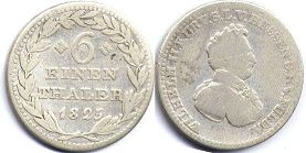 coin Hesse-Cassel 1/6 taler 1825
