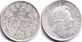 Münze Baden 1/2 gulden 1847