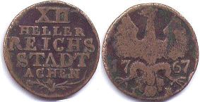 Münze Aachen 12 heller 1767