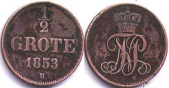 Münze Oldenburg 1/2 groten 1853