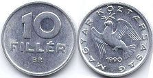 coin Hungary 10 filler 1990