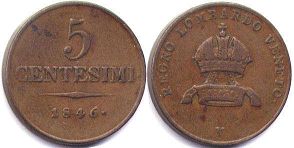 moneta Lombardy-Venetia 5 centesimi 1846