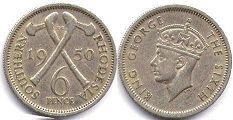 coin Rhodesia 6 pence 1950