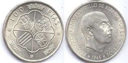 moneda España 100 pesetas 1966 (1968)