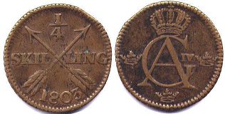 mynt Sverige 1/4 skilling 1803