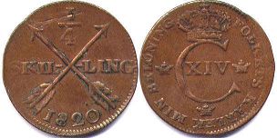 coin Sweden 1/4 skilling 1820