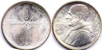moneta Vatican 500 lire 1968