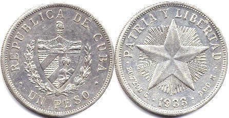 moneda Cuba 1 peso 1933