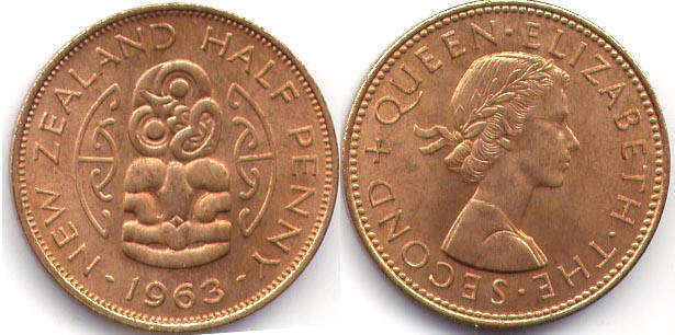 coin New Zealand 1/2 penny 1963