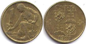 coin Czechoslovakia 1 koruna 1991
